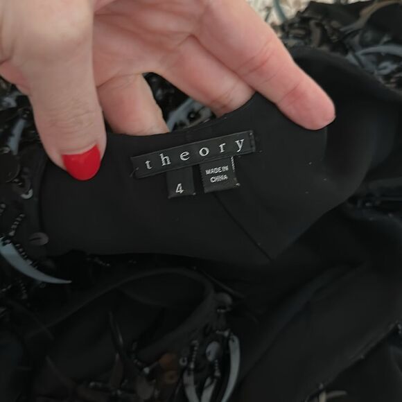 Theory black crescent beaded sequin mini cocktail dress 4 - Picture 4 of 9